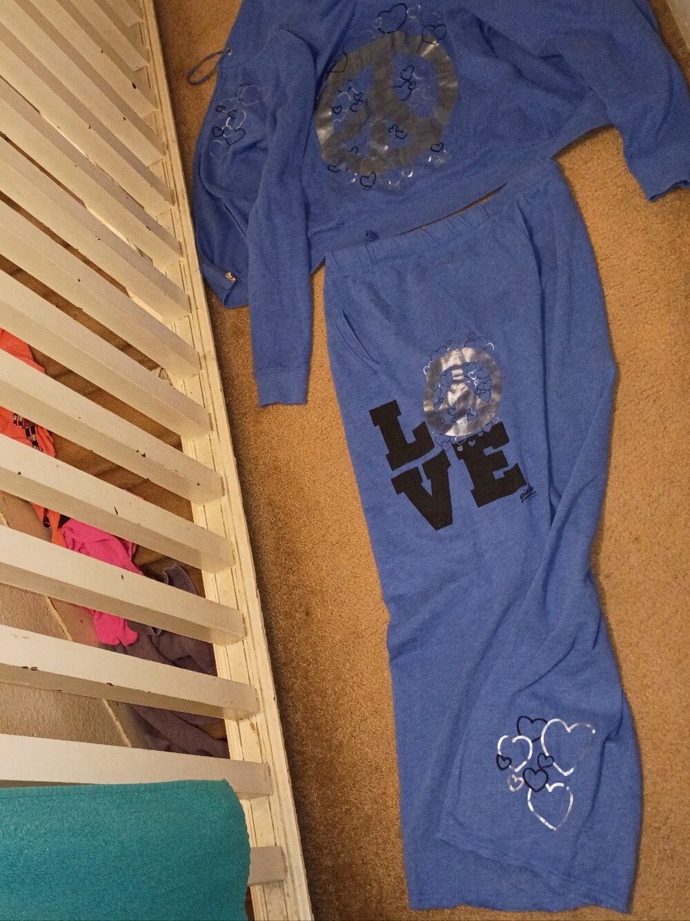 Vintage Y2K PINK Victoria's Secret LOVE Track Pants & Hoodie Peace VS Joggers